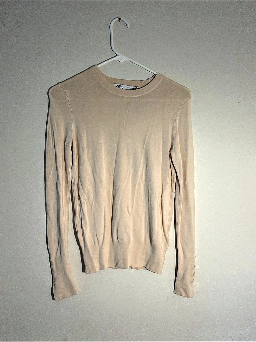 Zara Basic Knit Sweater Long Sleeve Beige Size Small